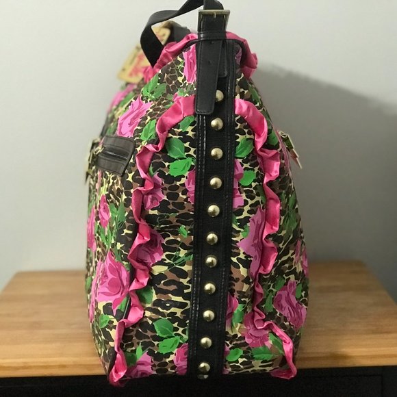 Betsey Johnson Leopard Rose Weekender Travel Canvas Bag - Picture 3 of 5